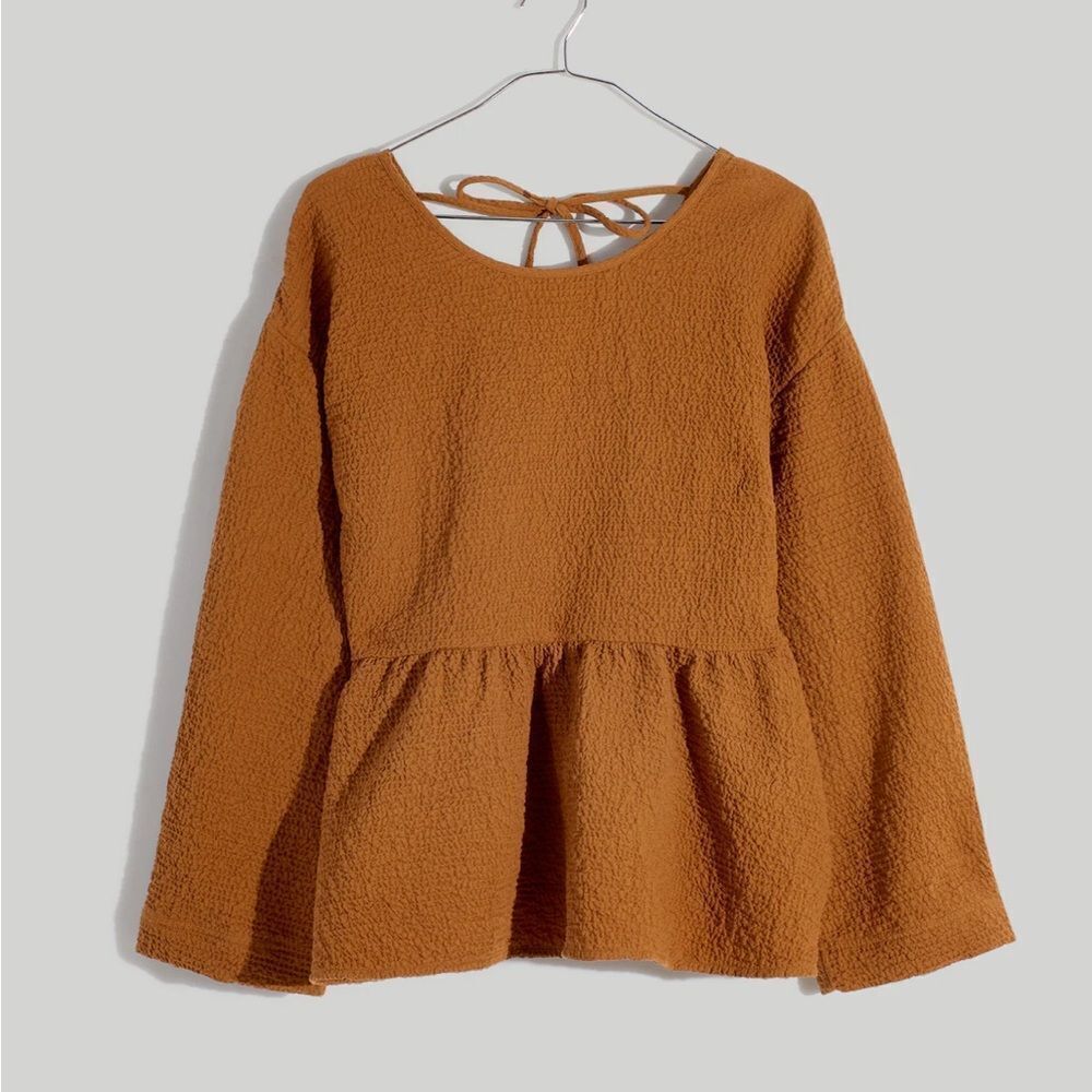 Madewell tie back peplum top toffee